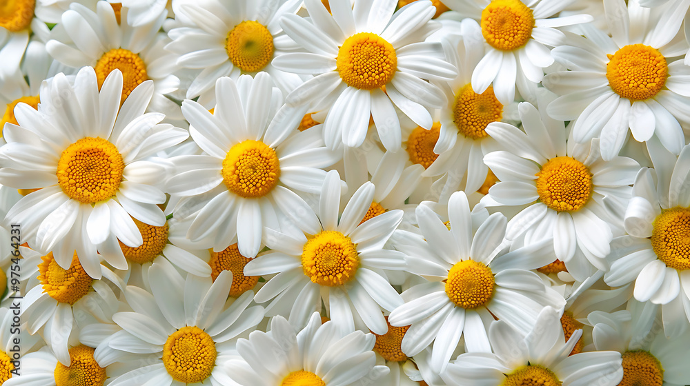 Top view of background made of daisies. Generative AI. Top view of background made of daisies. Generative AI.