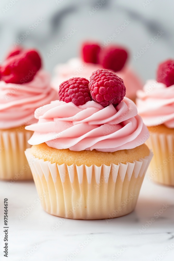 Cupcakes with pink frosting and fresh berry Cupcakes with pink frosting and fresh berry