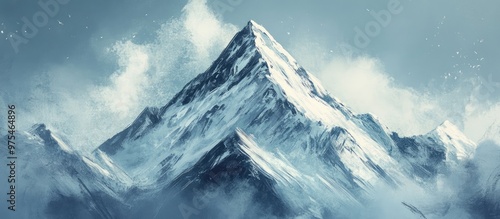 Snow covered mountain peak in a mixed media style photo