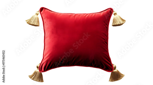 Red velvet pillow isolated on white background with a touch of holiday cheer photo