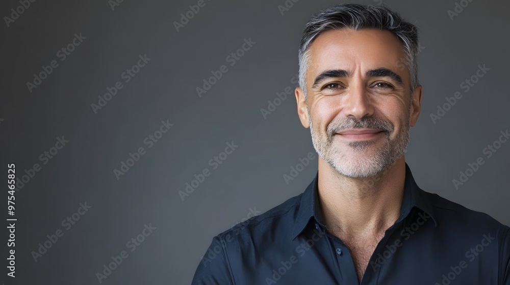 Obraz premium Portrait of a Smiling Middle-Aged Man with Grey Hair and Beard