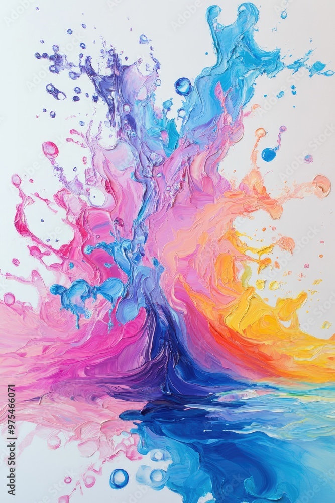 Oil painting depicting a vibrant water splash with a silky texture set against a pure white background highlighting the beauty of water dynamics Oil painting depicting a vibrant water splash with a silky texture set against a pure white background highlighting the beauty of water dynamics