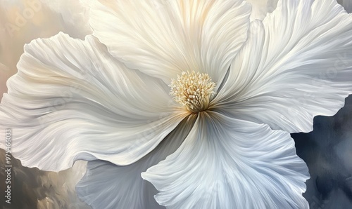 Oil painting depicting an exquisite white flower in bloom