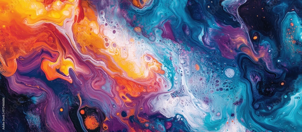 Artist blending acrylic paints on a canvas employing fluid art techniques to create a vibrant masterpiece Artist blending acrylic paints on a canvas employing fluid art techniques to create a vibrant masterpiece
