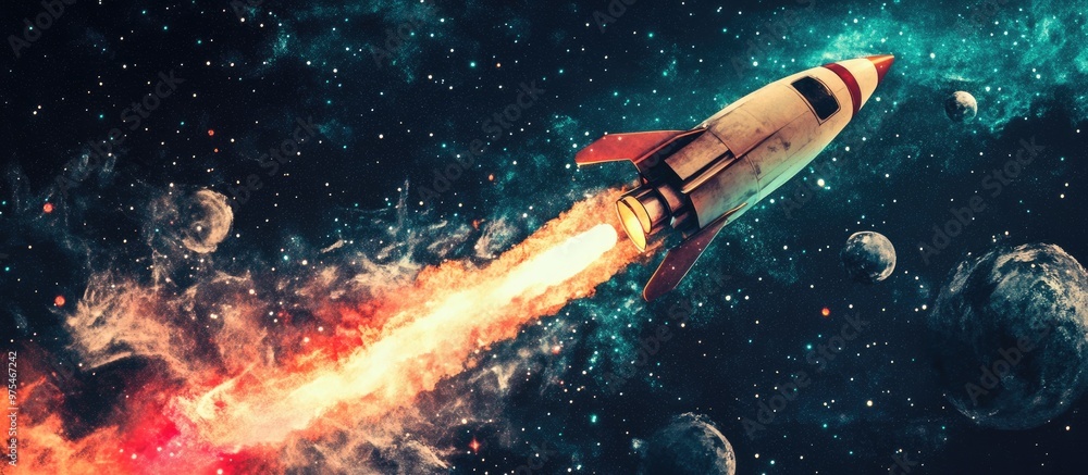 Rocket soaring through space Mixed media composition Rocket soaring through space Mixed media composition