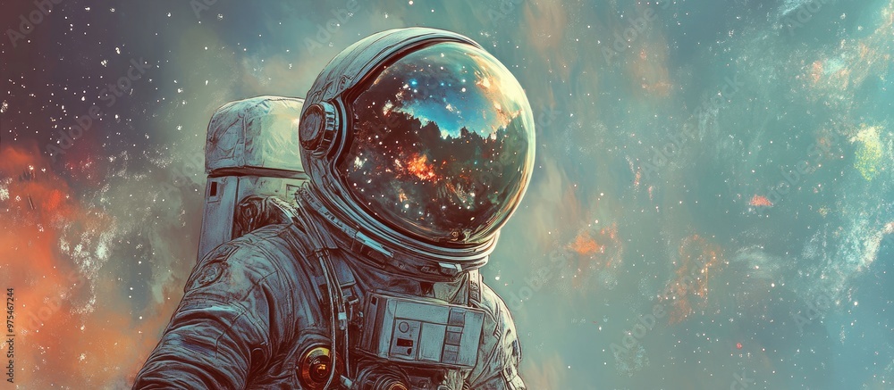 Astronaut on a mission captured in mixed media Astronaut on a mission captured in mixed media