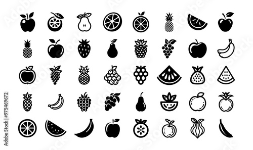 set of black and white food icons