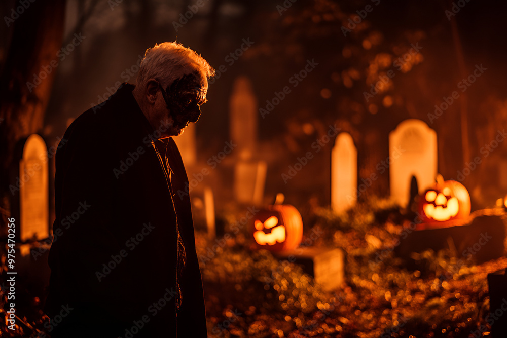 Elderly Man with Spooky Mask 