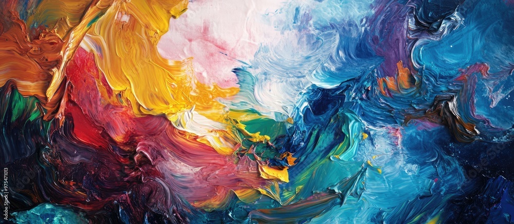 Mix of oil paint and foam on a palette with a paintbrush Mix of oil paint and foam on a palette with a paintbrush