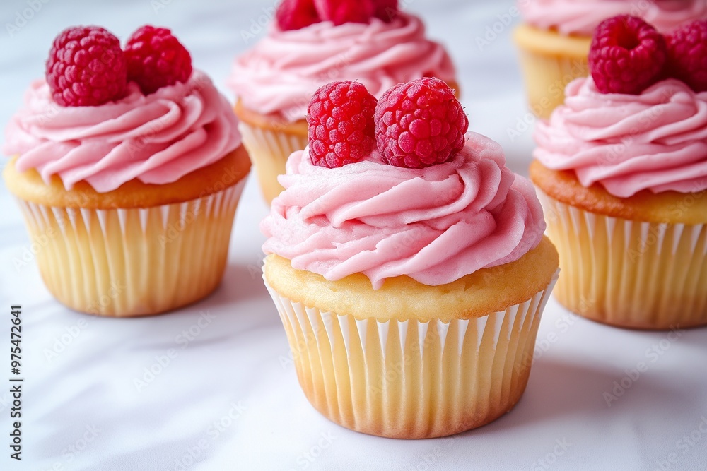 Cupcakes with pink frosting and fresh berry Cupcakes with pink frosting and fresh berry