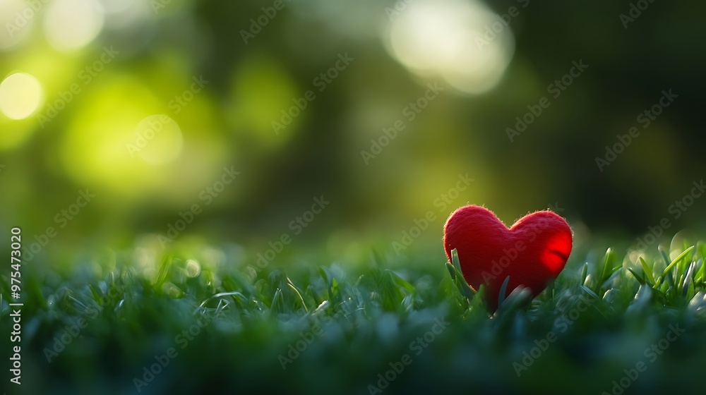Serene Love: Minimalistic Red Heart on Grass - Mobile Wallpaper Design with Blurry Green Background Serene Love: Minimalistic Red Heart on Grass - Mobile Wallpaper Design with Blurry Green Background