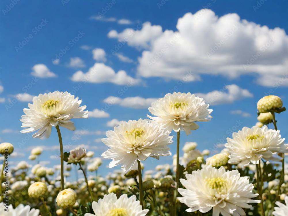 Landscape with white chrysanthemum flowers Landscape with white chrysanthemum flowers