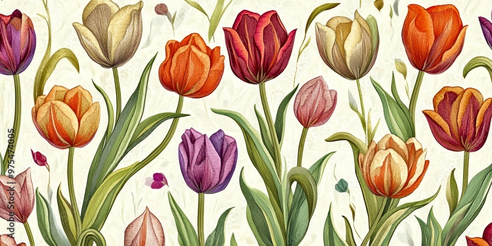 A vibrant array of tulips in various colors creates a beautiful floral display. This illustration captures the essence of spring. Perfect for backgrounds or nature-themed designs. AI A vibrant array of tulips in various colors creates a beautiful floral display. This illustration captures the essence of spring. Perfect for backgrounds or nature-themed designs. AI