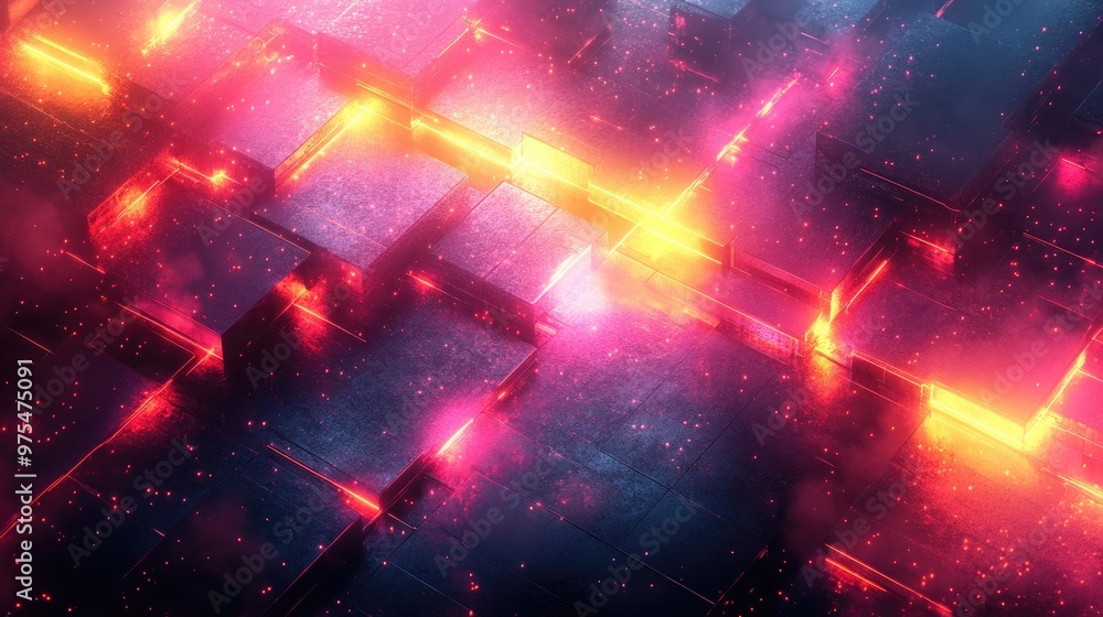 Obraz premium Intricate Abstract Geometric Shapes Illuminated by Neon Lights for Futuristic Backgrounds and Designs