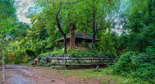 Isolated ancient temple nestled within a dense forest, surrounded by lush greenery, offering a serene and mystical atmosphere in the heart of nature at Palakkad, Kerala, India.