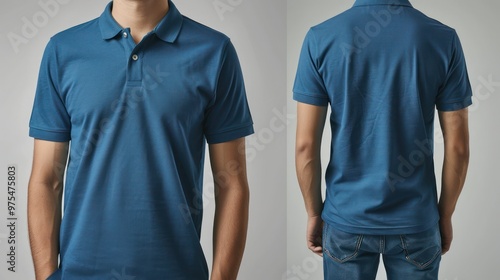 Man In Blue Polo Mockup, Front And Back View