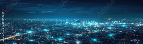 Wallpaper Mural Cityscape at night with glowing lines connecting buildings. Torontodigital.ca