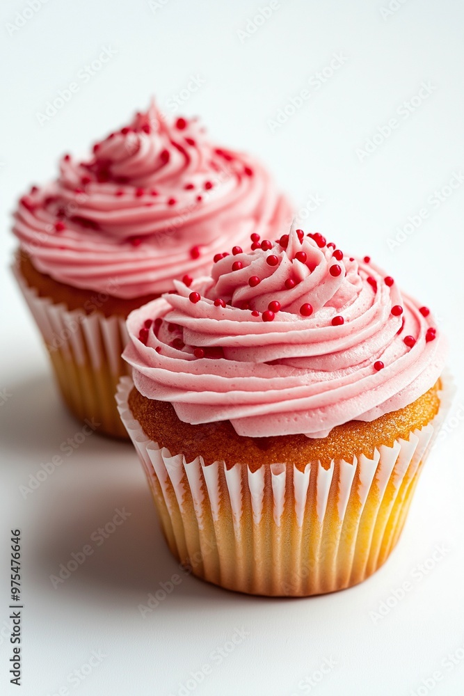 Cupcakes with pink frosting and red sprinkles Cupcakes with pink frosting and red sprinkles