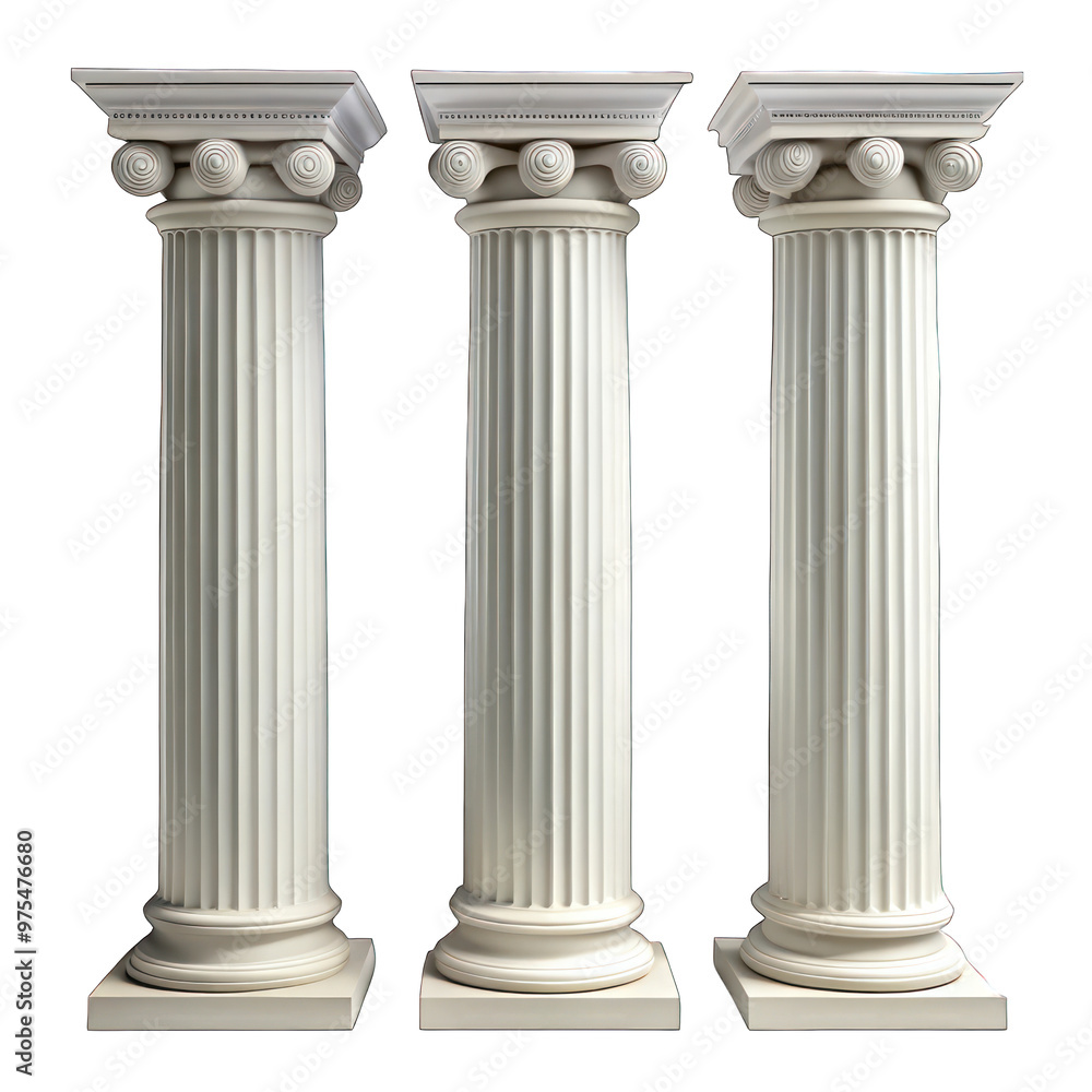 Three white pillars isolated on transparent background Three white pillars isolated on transparent background