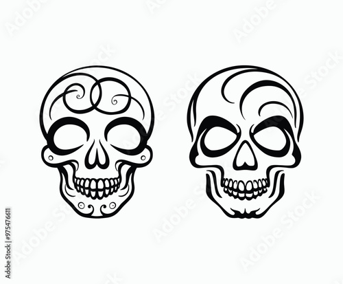 Skull EPS vector art silhouette illustration template on a white background