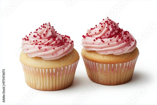 Cupcakes with pink frosting and red sprinkles 