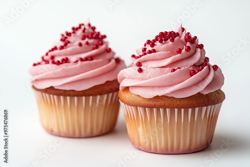 Cupcakes with pink frosting and red sprinkles 