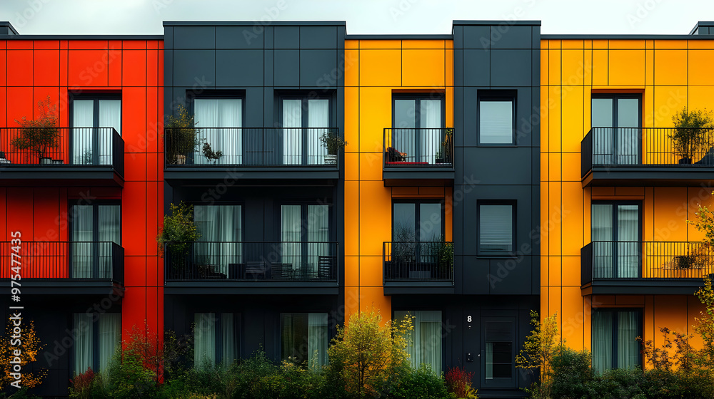 Modern Apartment Building with Colorful Facade Illustration Modern Apartment Building with Colorful Facade Illustration