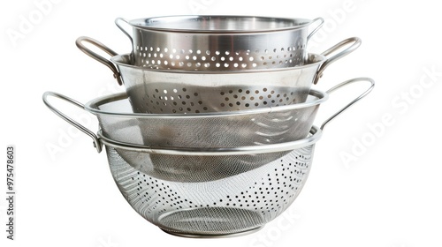 Sieves and colanders isolated on white, set. photo