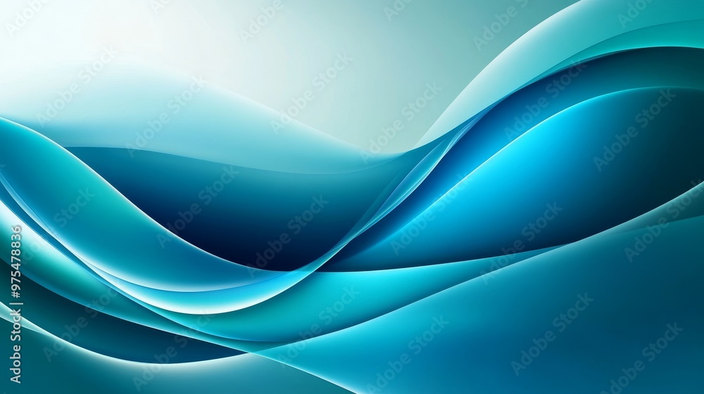Obraz premium Abstract Blue Waves - Gradient, Smooth Lines, Depth, abstract, background, wallpaper