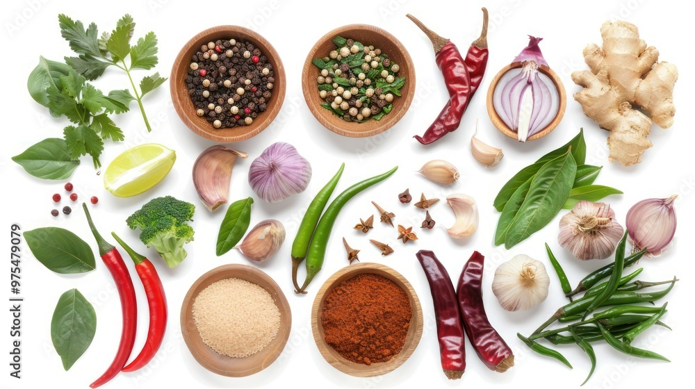 Thai spicy soup ingredients png cut out element set Thai spicy soup ingredients png cut out element set