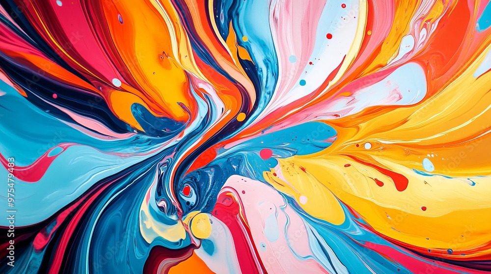 Abstract Swirls of Orange, Blue, and Pink Paint, Acrylic on Canvas, Abstract Art, Flowing, Swirling Abstract Swirls of Orange, Blue, and Pink Paint, Acrylic on Canvas, Abstract Art, Flowing, Swirling