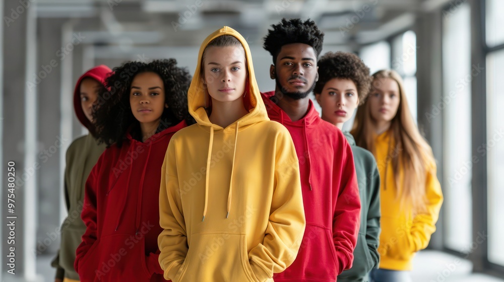 Versatile Blank Hoodie Mockup Featuring a Diverse Group of Models. Concept Hoodie mockup, fashion shoot, diverse models, casual style, group photoshoot Versatile Blank Hoodie Mockup Featuring a Diverse Group of Models. Concept Hoodie mockup, fashion shoot, diverse models, casual style, group photoshoot