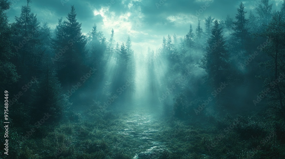 Captivating Dark Forest Landscape Featuring Mist and Enchanting Light Beams for Atmospheric Photography and Design Projects Captivating Dark Forest Landscape Featuring Mist and Enchanting Light Beams for Atmospheric Photography and Design Projects