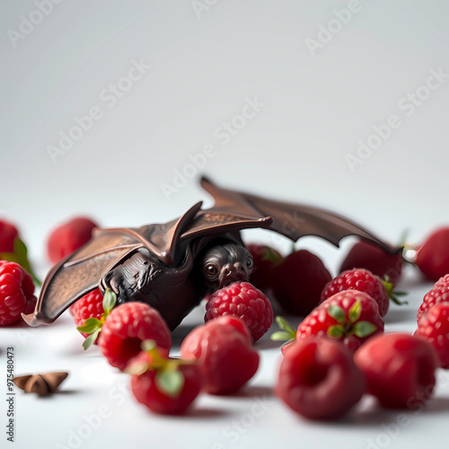 Bat with raspberries, elegant, luxury, clean, smooth, elegant, beautiful, highly detailed, sharp focus, studio photography, xf iq 4, 1 5 0 mp, 5 0 mm, iso 2 0 0, 1 / 1 6 0 s, realistic, natural light, photo