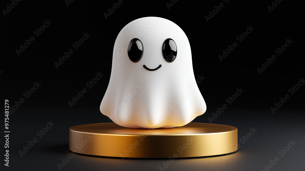 Cute ghost on golden podium Cute ghost on golden podium