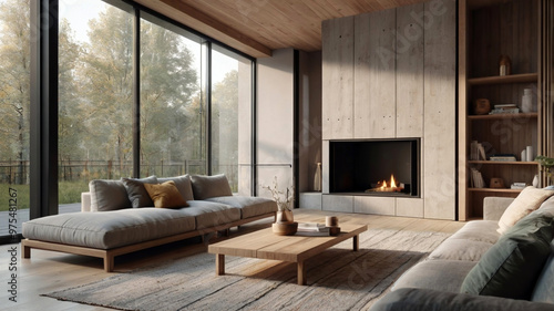 Modern luxury living room interior design in minimalistic scandinavian style, generative ai photo