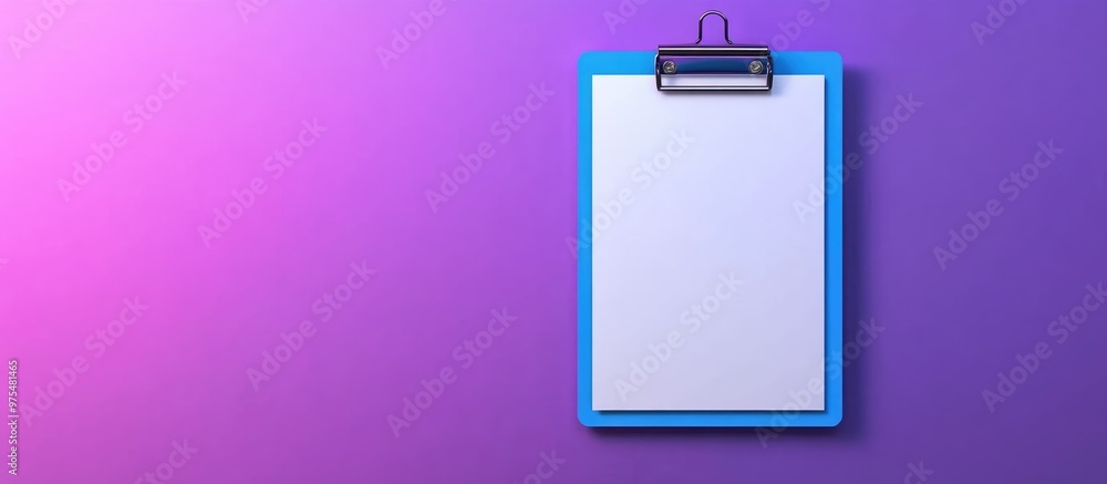 Blue Clipboard Featuring a White Blank Sheet on a Flat Purple Background with Shadow 3D Illustration Blue Clipboard Featuring a White Blank Sheet on a Flat Purple Background with Shadow 3D Illustration