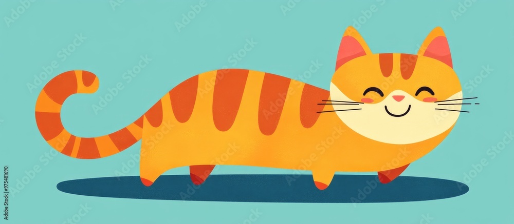 Fototapeta premium Cheerful cartoon cat in a vibrant flat color style