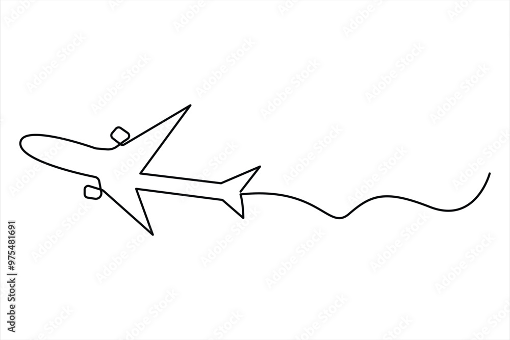Obraz premium Continuous one line Airplane icon outline vector art illustration 