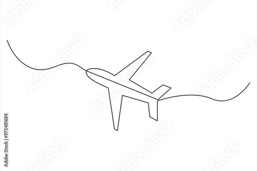 Continuous one line Airplane icon outline vector art illustration 