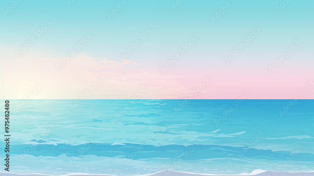 Abstract watercolor seascape with vast expanse of blue water shrouded in mist and haze.Blue sky to create a calm and serene atmosphere. Abstract watercolor seascape with vast expanse of blue water shrouded in mist and haze.Blue sky to create a calm and serene atmosphere.