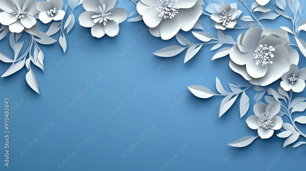 Paper Flowers Blue Background Corner Composition, Paper Flowers, Floral Design, Blue Background Paper Flowers Blue Background Corner Composition, Paper Flowers, Floral Design, Blue Background