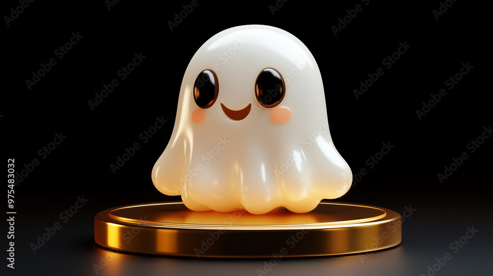 Fototapeta premium Cute ghost on golden podium