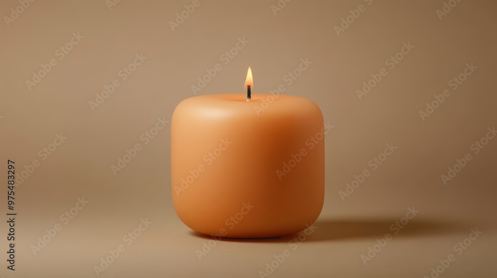 Single Lit Candle on a Brown Background, Candlelight, Minimalism, Still Life Single Lit Candle on a Brown Background, Candlelight, Minimalism, Still Life