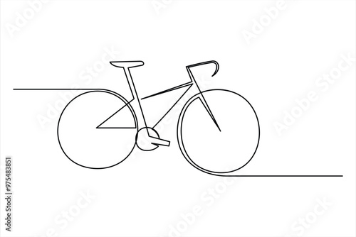 Continuous one line drawing of bicycle outline vector art illustration isolated on white background