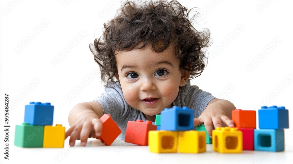Happy Baby Playing with Colorful Building Blocks Happy Baby Playing with Colorful Building Blocks