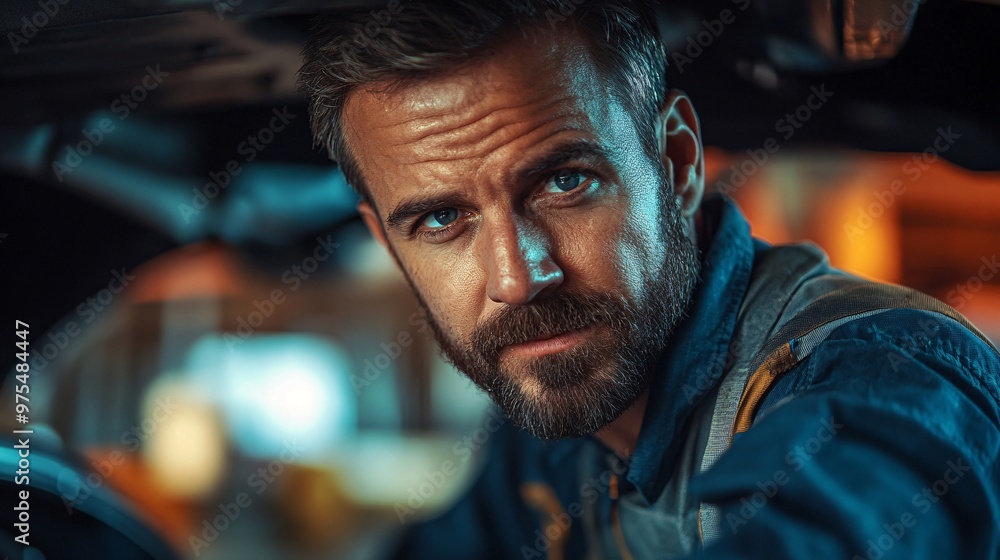 Skilled Mechanic Under Car in Modern Garage with Copy Space for Text, Automotive Service Concept Skilled Mechanic Under Car in Modern Garage with Copy Space for Text, Automotive Service Concept