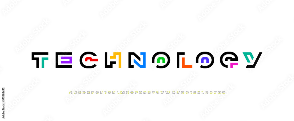 Modern font technology alphabet from segment line Modern font technology alphabet from segment line