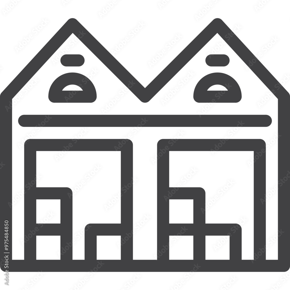 Simple vector warehouse outline icon on white background Simple vector warehouse outline icon on white background