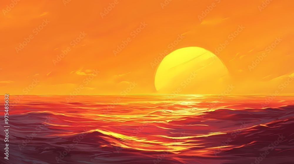 Vibrant sunset over the ocean with warm hues of orange and red. Vibrant sunset over the ocean with warm hues of orange and red.